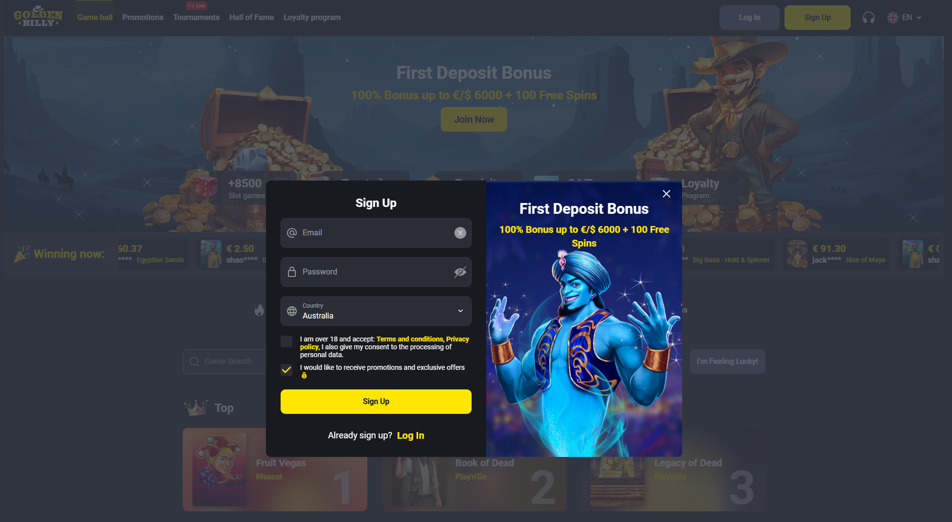 GoldenBilly Casino Sign Up